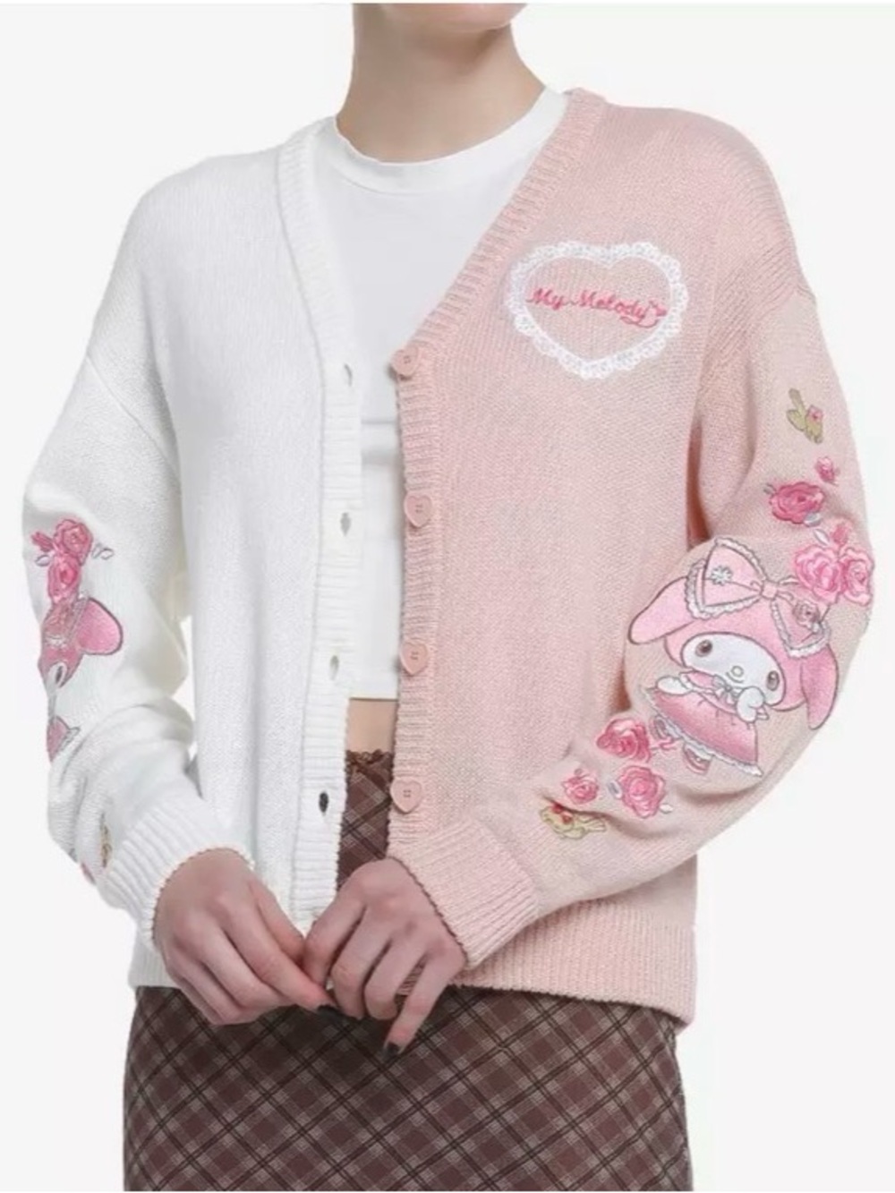 Sanrio My Melody Pink White Split Cardigan L Embroidered Lolita Hot Topic